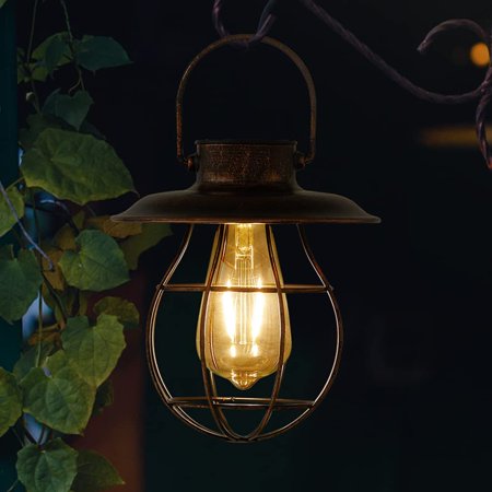 Solar Lantern Outdoor Hanging Light Vintage Patio Lanterns with Warm ...