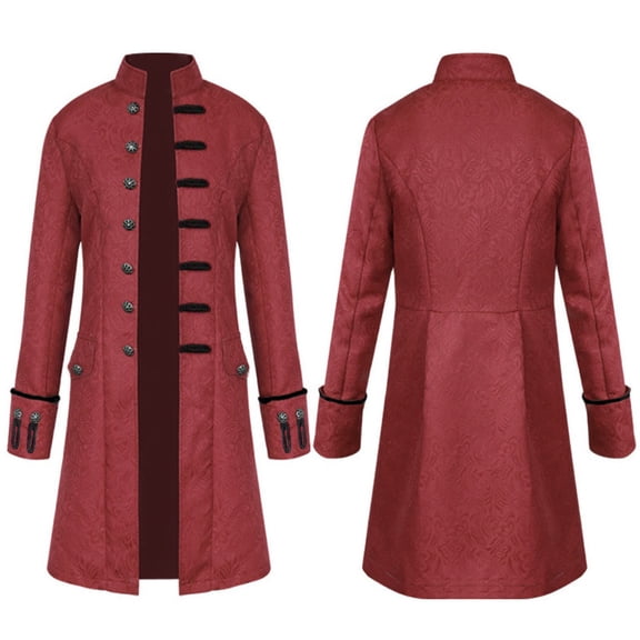 Lolmot Men Halloween Retro Stand Collar Cardigan Buttons Windbreaker Jacket Coat Vintage Tailcoat Jacket Overcoat Outwear Plus Size Medieval Gothic Coats