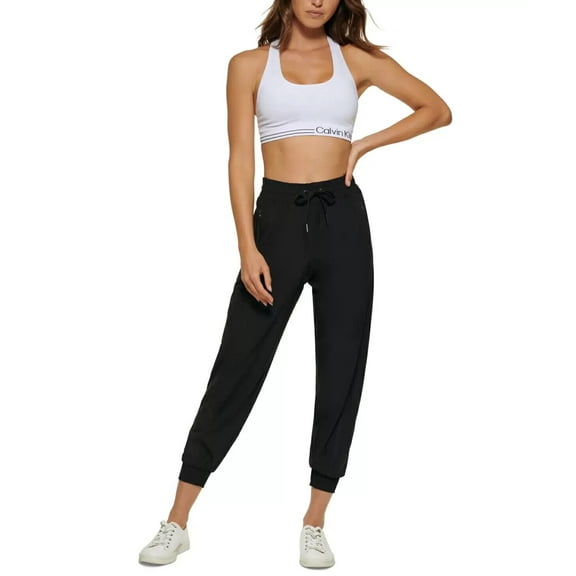 Calvin Klein Women's Hi-Rise Logo Print Drawstring Jogger Pant Black Small NWOT