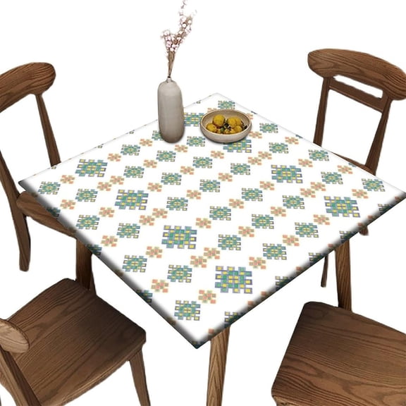 Elastic Edge Fitted Tablecloth for Card Table, Colorful Geometric Diamond Pattern Pattern Printed on Elastic Polyester Table Cover, for Outdoor Patio and Indoor Kitchen Dining Party,36" x 36"