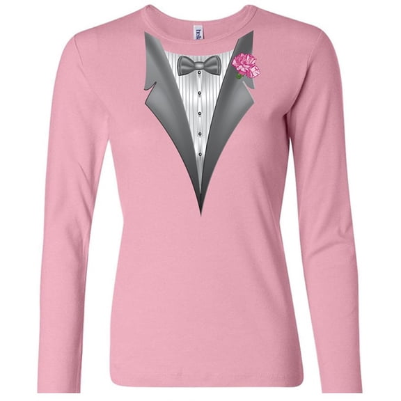 Womens Tuxedo with Pink Flower Cotton Tee - Pink