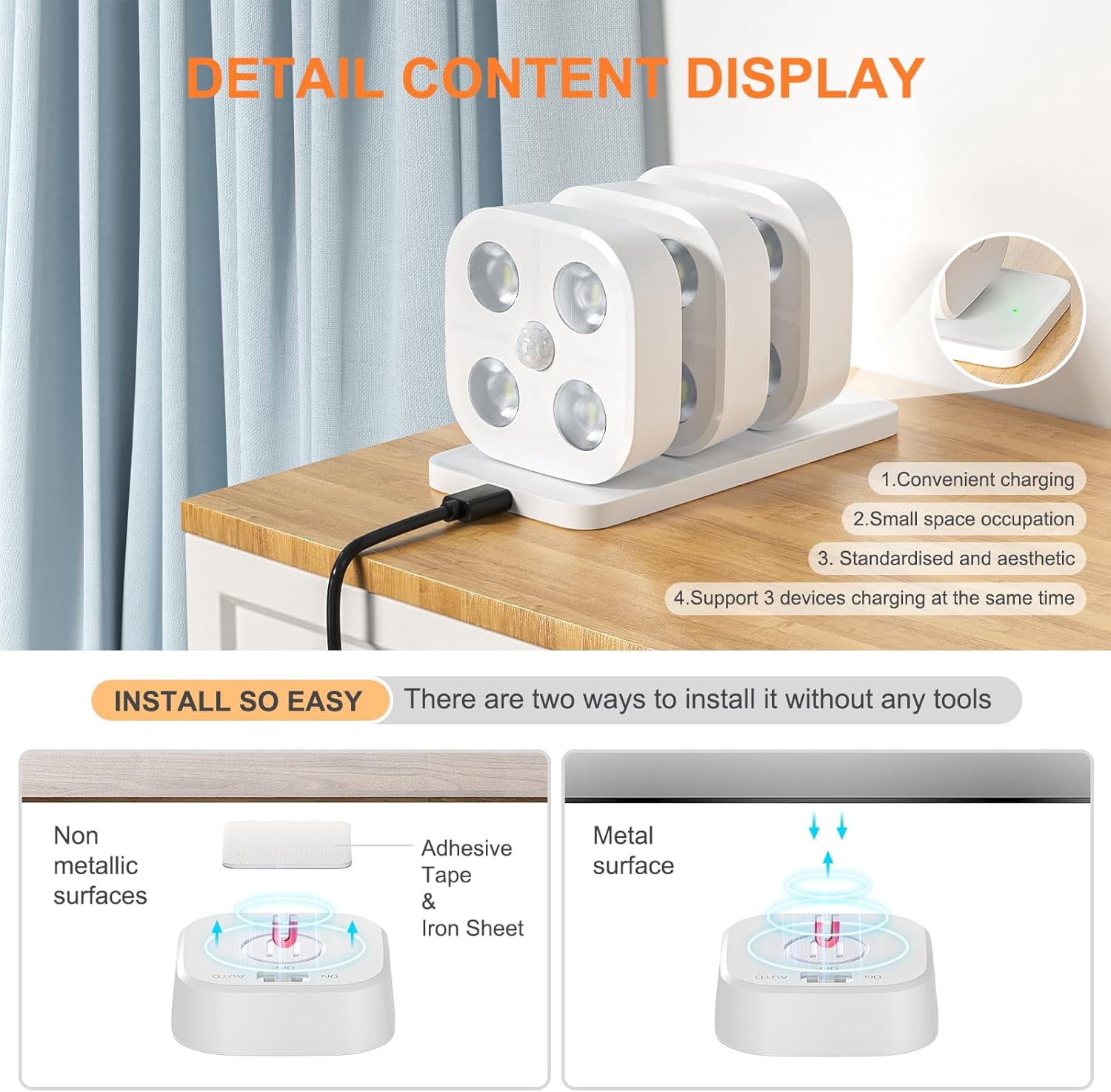Wireless LED Puck Lights, Motion Sensor Lights Indoor, Rechargeable Stair Lights with Remote Control, 3 RGB Cabinet Lights Change Modes, Suitable for Stairs, under Closet, Bedroom, Kitchen,White