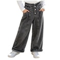 thumbnail image 2 of Bixock Jeans for Girls High Waist Straight Leg Denim Pants Kids Wide Leg Elastic Waist Solid Color Stretch Loose Fall Winter Casual Outer Wear Size 2-3Years, 2 of 6