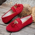 thumbnail image 4 of Loafers for Women Fringe Suede Slip on Flat Shoes Casual Round Toe Tassel Walking Shoes Comfortable Moccasins Red Size 9.5, 4 of 6