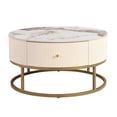 thumbnail image 5 of Round Coffee Table with 2 Drawers, Modern Marble Table with Marble Pattern and Gold Leg, Accent Cocktail Table, Round Center Table for Living Room, Office, 5 of 7