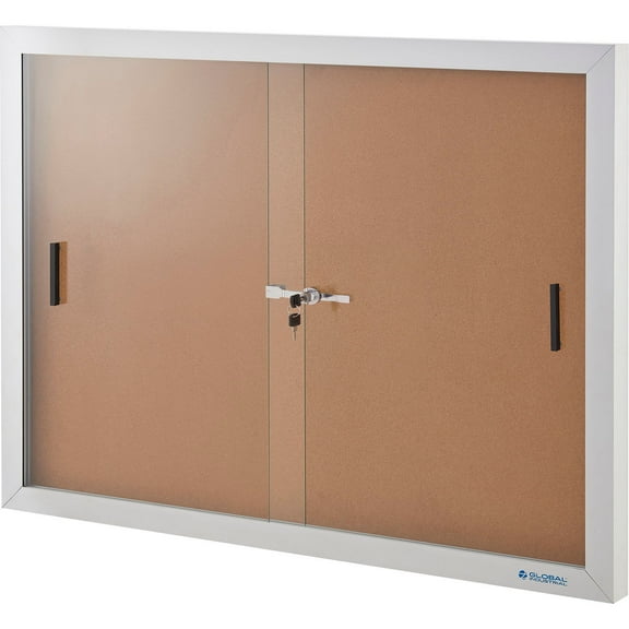Global Industrial 695873 Enclosed Cork Bulletin Board with Sliding Doors - 72 x 48 in.