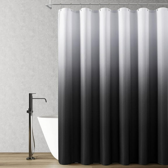 Black Shower Curtains Black and White Ombre Bath Curtains for Bathroom, Textured Fabric Shower Curtain Liner with 12 Hooks, Water Repellent, Machine Washable, 72 x 72 inch