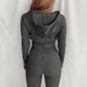 thumbnail image 4 of Sudaderas con capucha y cremallera para mujer, trajes ajustados con cordón elástico y manga larga, color gris XL, 4 of 6