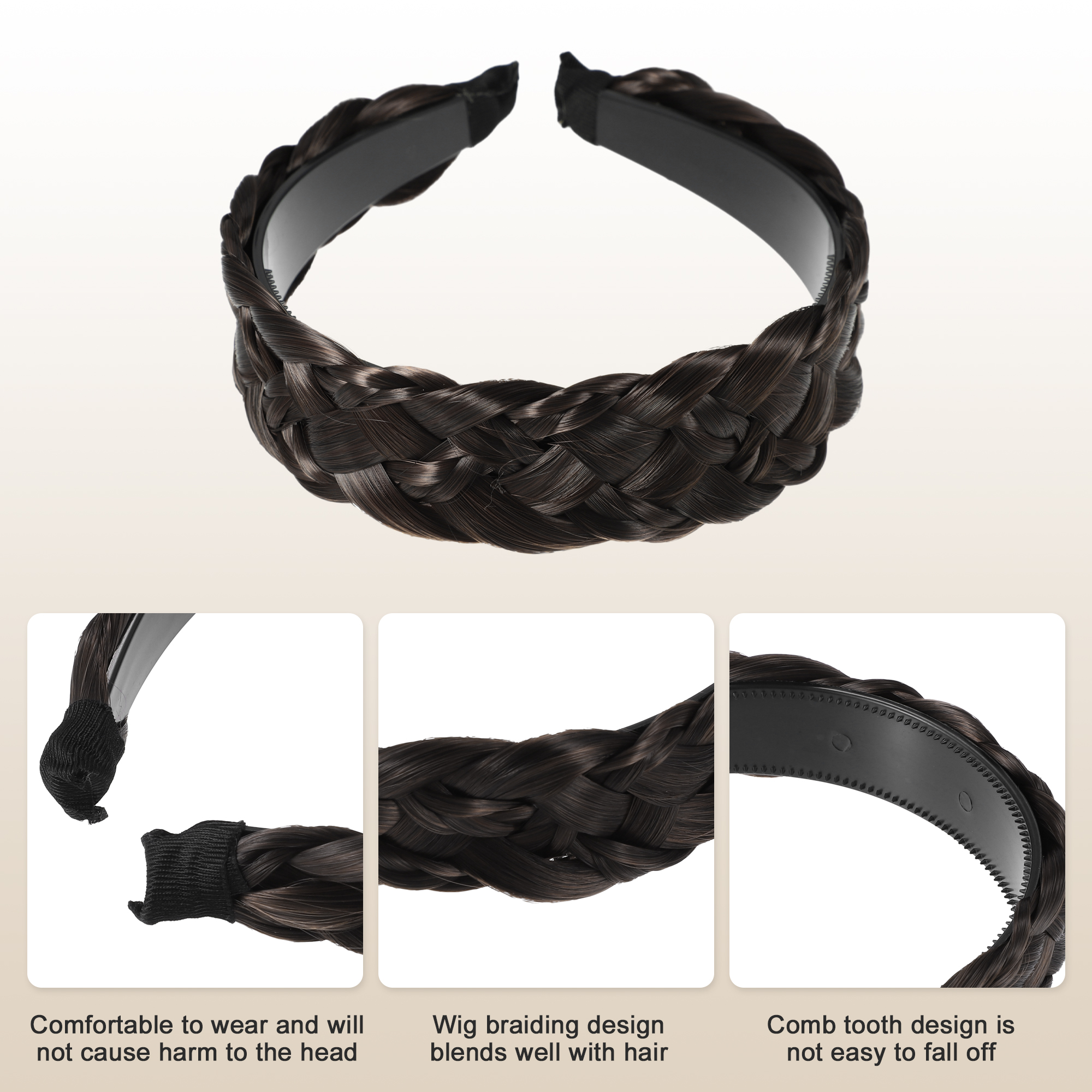 Unique Bargains Women's Wig Braided Headbands Deep Brown 5.39"×1.5"