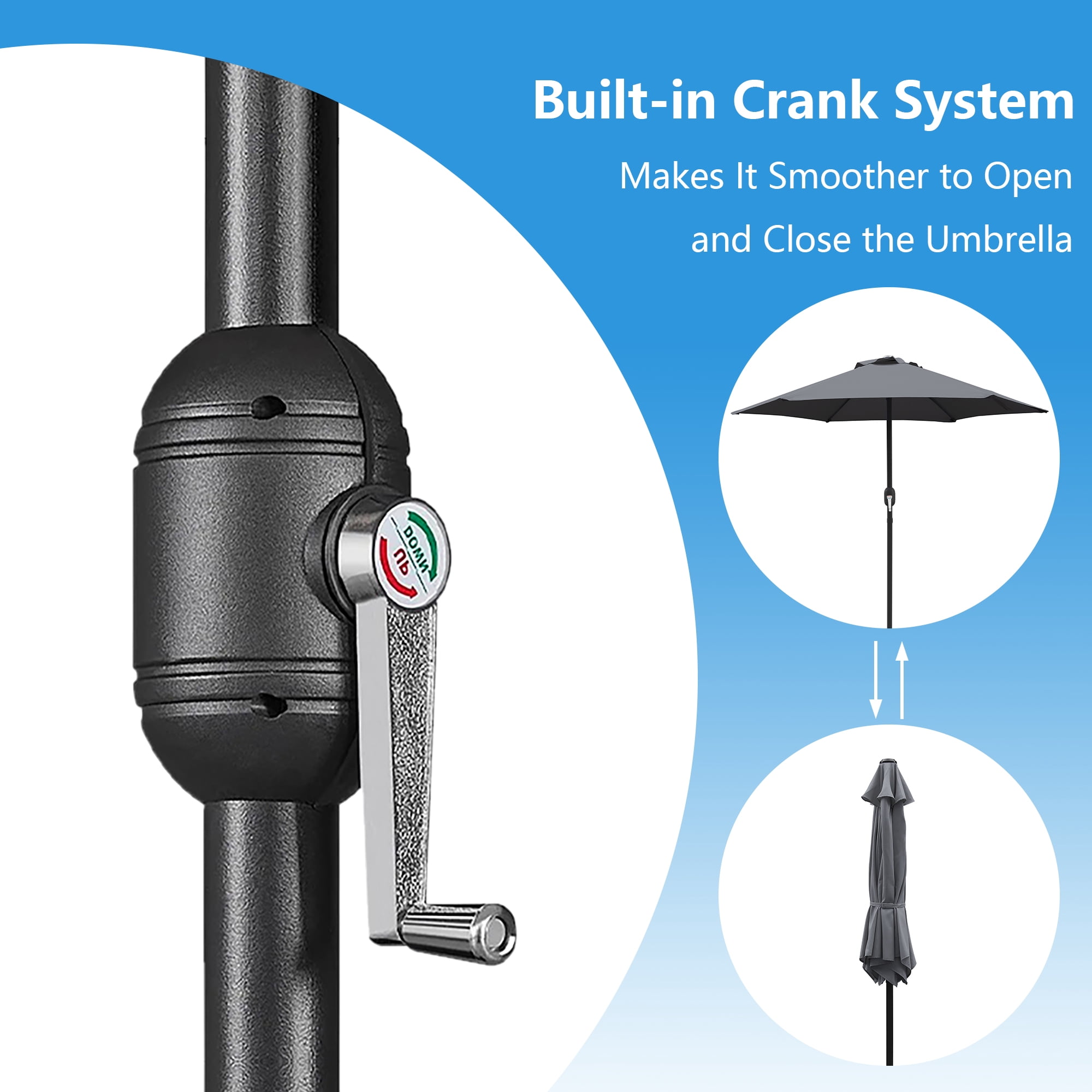 Abble 7.5ft Patio Umbrella with Crank Handle Outdoor Market Umbrella with 6 Sturdy Umbrella Ribs Waterproof for Garden Deck Backyard Pool, Dark Grey