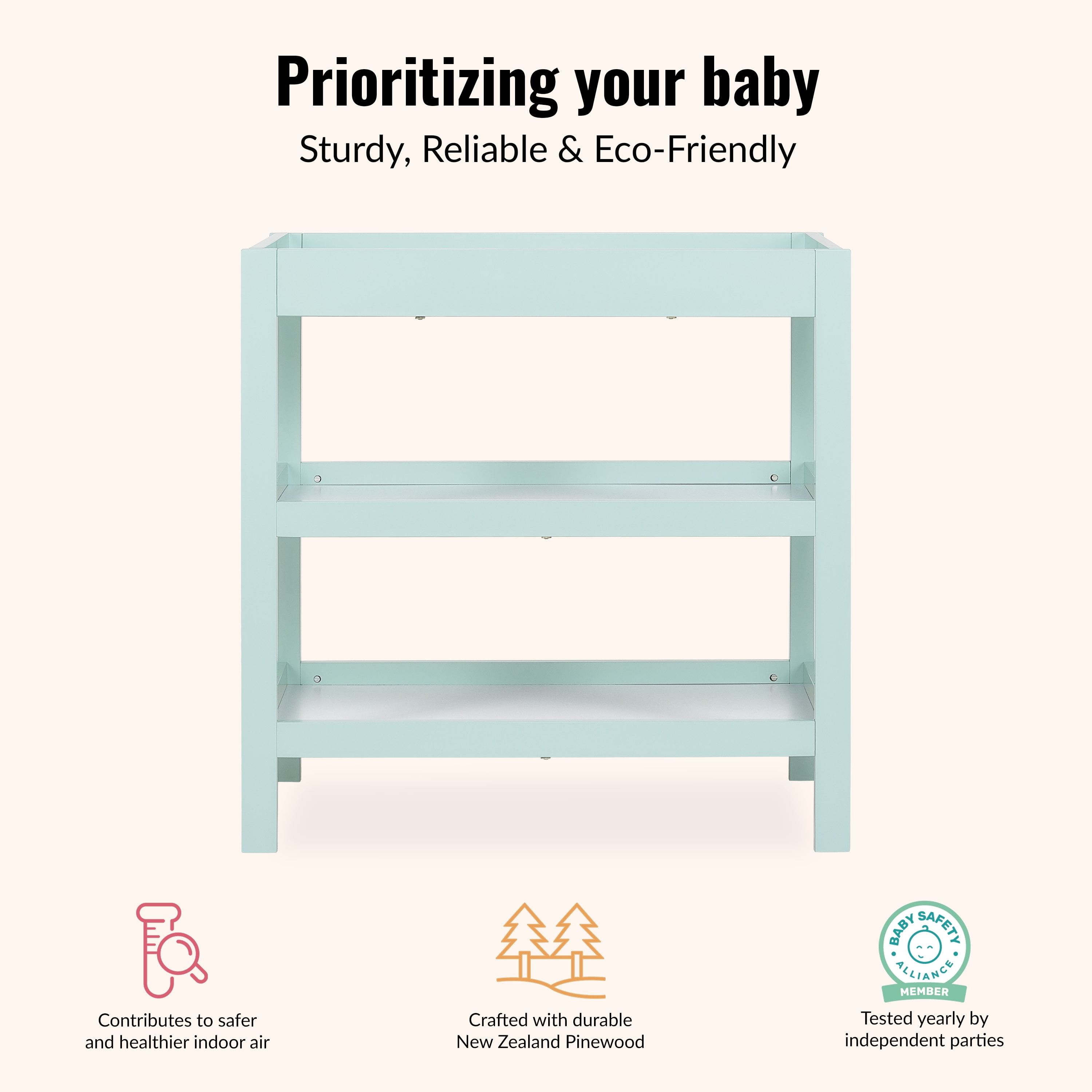 Dream On Me Ridgefield 2 Shelf Changing Table, New Zealand Pinewood, Mint and White