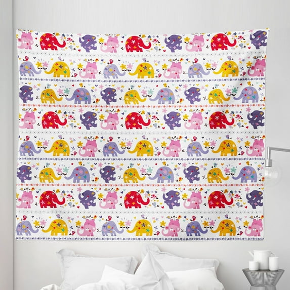 Animal Tapestry, Dancing Floral Characters Smiling Faces Colorful Daisies Singing Birds, Fabric Wall Hanging Decor for Bedroom Living Room Dorm, 5 Sizes, Multicolor, by Ambesonne