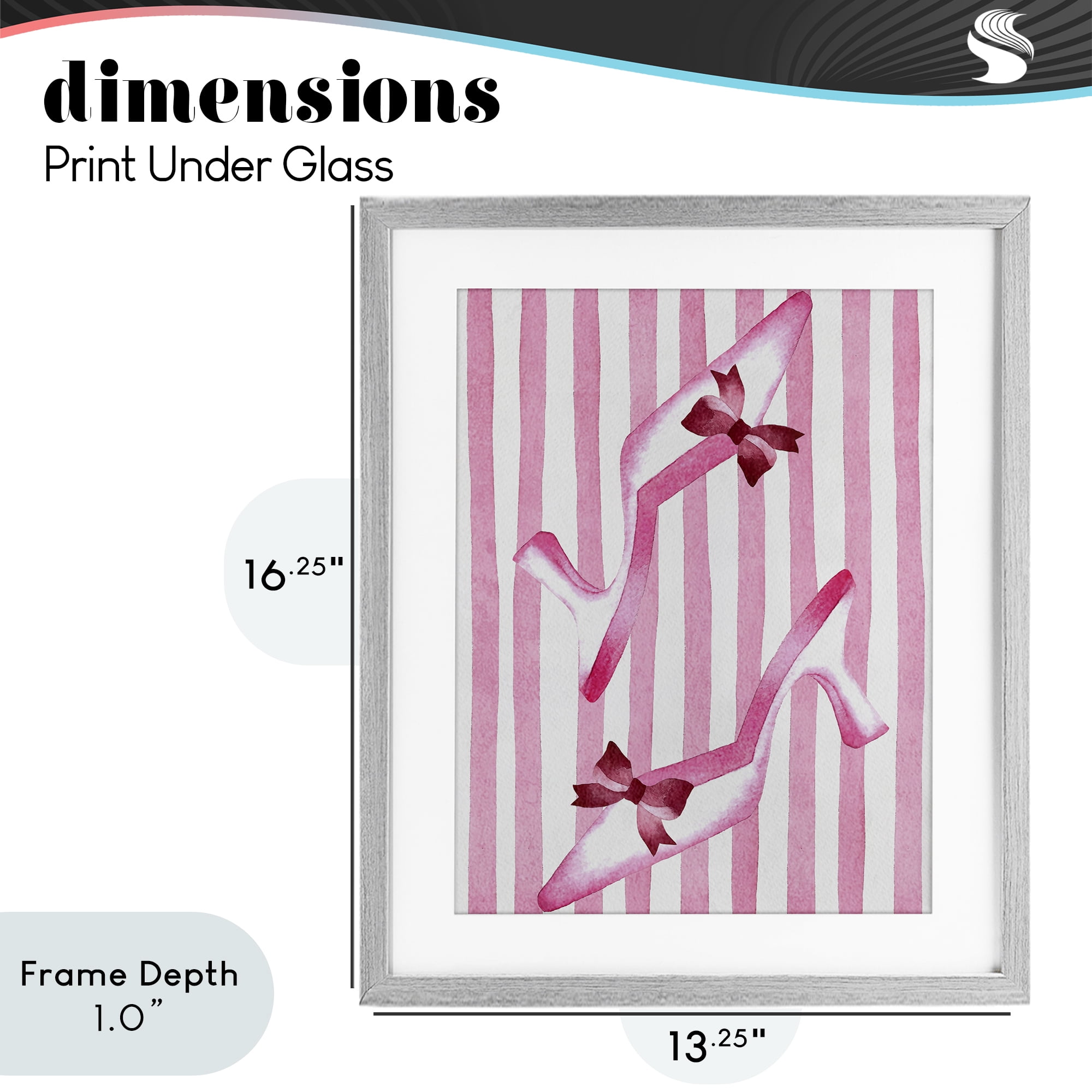 Stupell Industries Bow Heels on Pink Stripes Gray Framed Print Under Glass, design by Camila Juncos