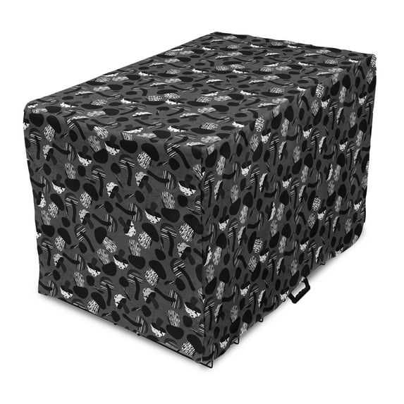 Mushroom Dog Crate Cover, Grunge Style Greyscale Pattern of Creative Toadstools, Easy to Use Pet Kennel Cover Small Dogs Puppies Kittens, 7 Sizes, Taupe Grey Grey, by Ambesonne
