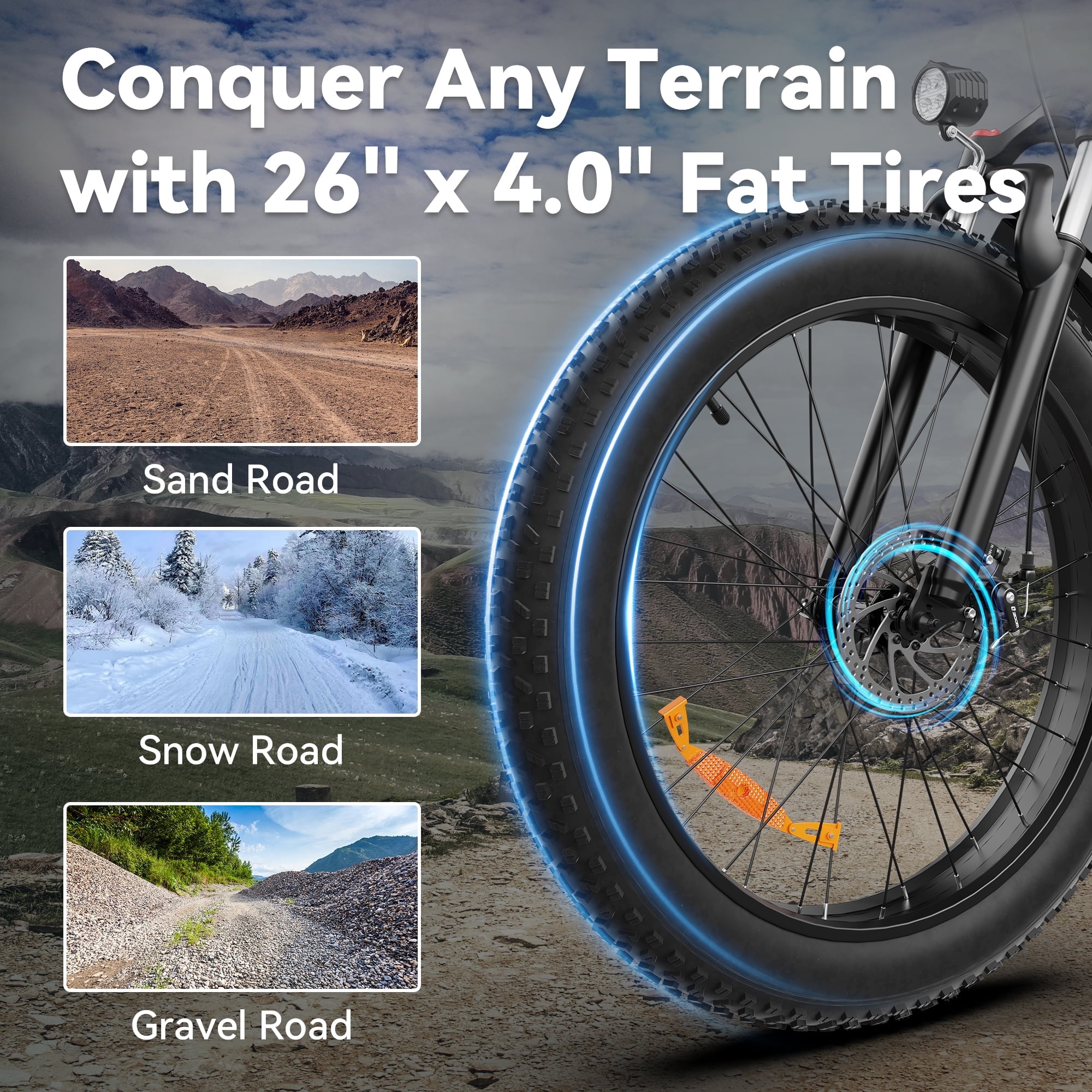 SUNTIBYE 2Pcs EB26 Electric Bike,Fat Tire Ebike for Adults, 1000W Motor, Peak 1500W Mountain Bike 26"x4", 48V 15Ah UL2849