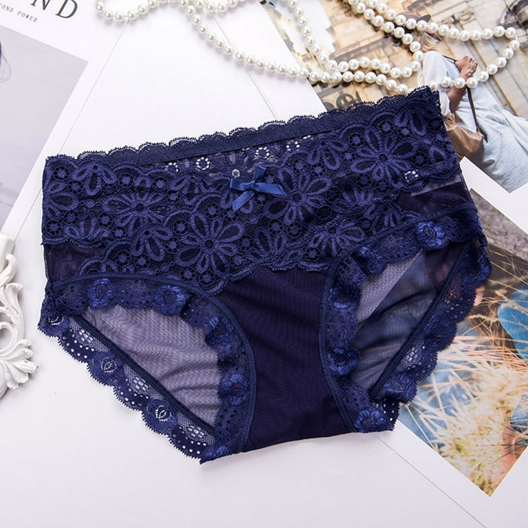 zuwimk Womens Panties ,Women's Blissful Benefits No Muffin Top Cotton  Stretch Lace Hipster Panties Dark Blue,XL 