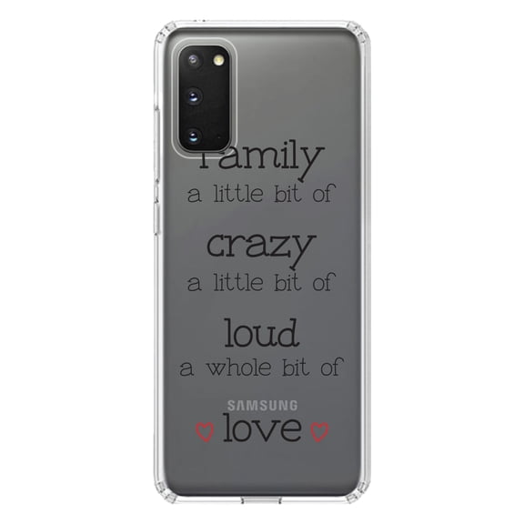 DistinctInk Clear Shockproof Hybrid Case for Galaxy S20 PLUS / 5G (6.7" Screen) - TPU Bumper Acrylic Back Tempered Glass Screen Protector - Family Crazy Loud Love Hearts