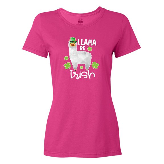 Inktastic St. Patrick's Day Llama Be Irish with Green Shamrocks Women's T-Shirt