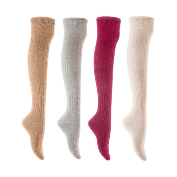 Lian LifeStyle Women's 4 Pair Adorable Comfortable Soft Thigh High Over Knee High Cotton Socks Size 6-9 L1024 Beige,Light Grey,Wine,Cream