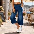 thumbnail image 3 of Cotton Pants Women Capri Jeans Wide Leg High Waisted Pull on Denim Pants Stretchy Loose Elastic Waist Pants with Pockets, 3 of 9