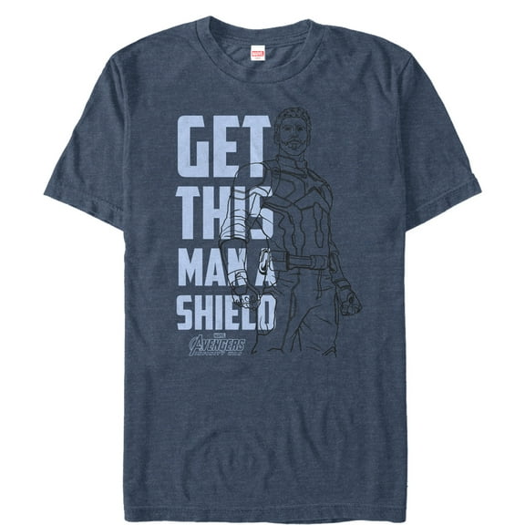 Men's Marvel Avengers: Infinity War Get Captain Shield Text Graphic Tee Navy Blue Heather 5X Large