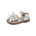 thumbnail image 3 of SGFCWSX Girls Summer Sandals Closed Toe Bow Lace Hollow Out Ankle Strap Soft Sole Casual Beach Outdoor Shoes for Daily Use Silver Size 9.5 Toddler, 3 of 6