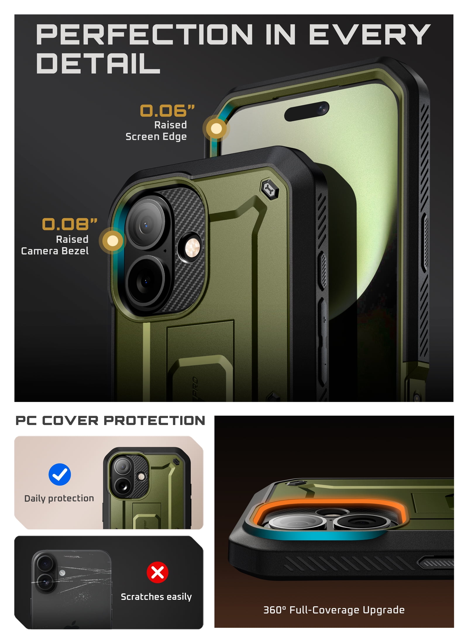 SUPCASE Unicorn Beetle Pro for Apple iPhone 17 6.3" 2025 Case, [Built-in Screen Protector &Stand &Camera Control Button &Holster] Military-Grade Protection 360 Shockproof Cover for iPhone 17, Guldan