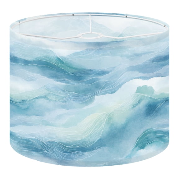 Linen Drum Lampshades Soft Watercolor Waves Blue Green Tones Flowing Lines 13"x13"x10" Light Shade for Table Lamps Floor Lamp Shades Lampshade Replacement Assembly Required