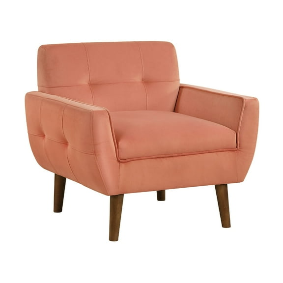Roa Accent Armchair- Coral Orange Velvet- Tufted Back w Tapered Legs