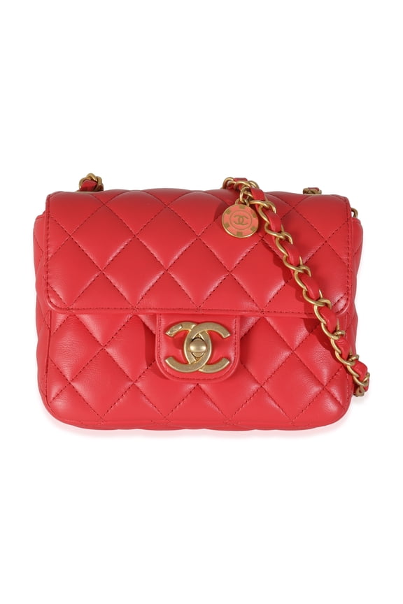 Pre-Owned Chanel Red Quilted Lambskin Coco Pins Mini Flap Bag