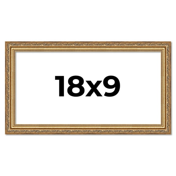 18x9 Frame Gold Solid Wood Picture Frame Width 1.25 Inches | Interior Frame Depth 0.375 Inches |