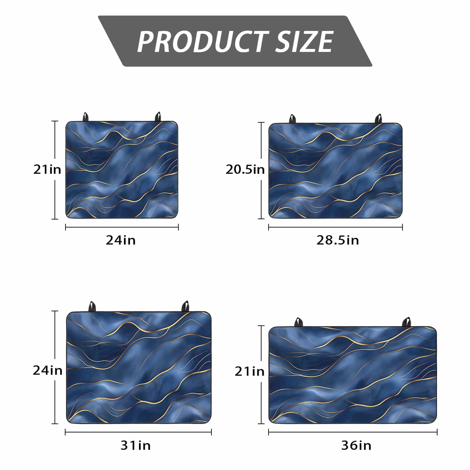 Navy Blue Marble Stove Top Cover for Electric Stove, Heat-proof & Non Slip Glass Top Stove Cover Protector, Abstract Modern Golden Geometric Kitchen Flat Cooktop Rubber Mat 24x21 Inches
