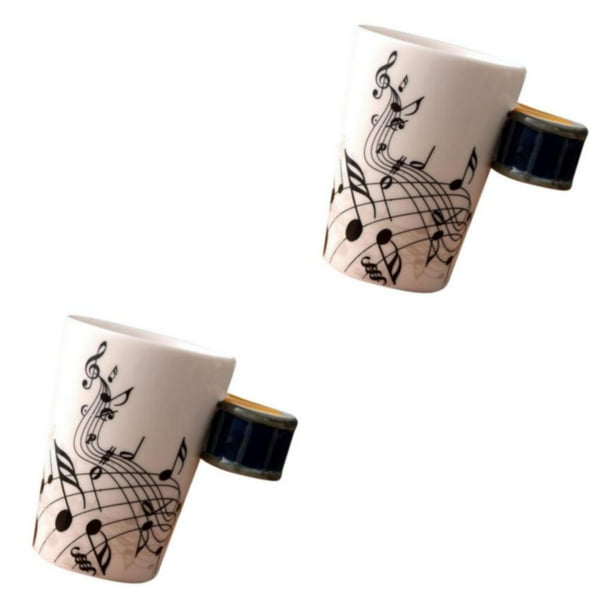 Injueey Taza de cerámica elegante y duradera, tazas de té, regalo para amantes del té, novedad, taza de notas musicales, tazas de bastón de tambor azul 10x7.5 cm 2Conjunto
