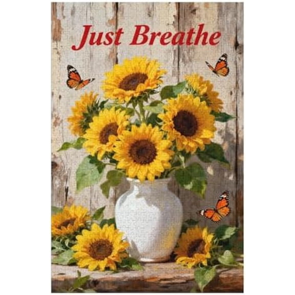 500 Piece Just Breathe Sunflowers and Butterflies Jigsaw Puzzle for Adults, 20.5x15 in Inspirational Floral Theme, Dust-Free Pieces for Relaxation & Home Decor