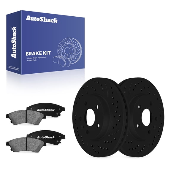 AutoShack Front Vented Drilled & Slotted E-Coated Brake Rotors Black Finish   Ceramic Pads 6-PC Brake Kit Replacement for 2010-2015 Chevy Cruze 2012-2017 Chevy Sonic NightGuard 10.87" (276 mm)