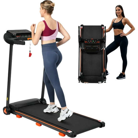 Ambifirner 2.5HP Quiet Foldable Treadmill - 300LBS Capacity, 7.5MPH Speed with 5% Incline, Heart Rate Monitor & USB Charging, 6 Shock-Absorbing Design for Home Gym