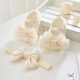 thumbnail image 3 of Newborn Baby Girl Princess Mary Jane Shoes Infant Bowknot Wedding Dress Flat Shoes with Headband Baby Girl's Baptism Christening Shoes Set, 3 of 9