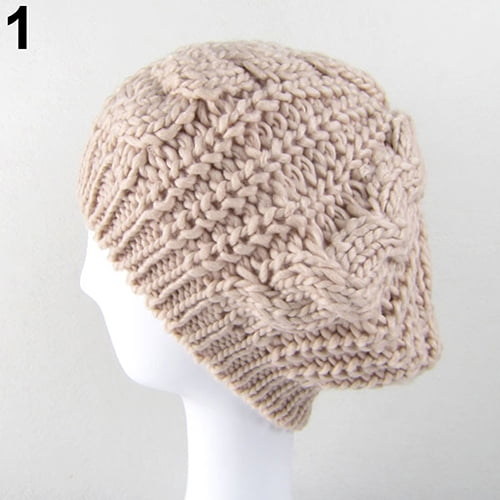 CDAR Women Sweet Crochet Warm Solid Color Beret Artist Baggy Beanie Winter Hat Gift