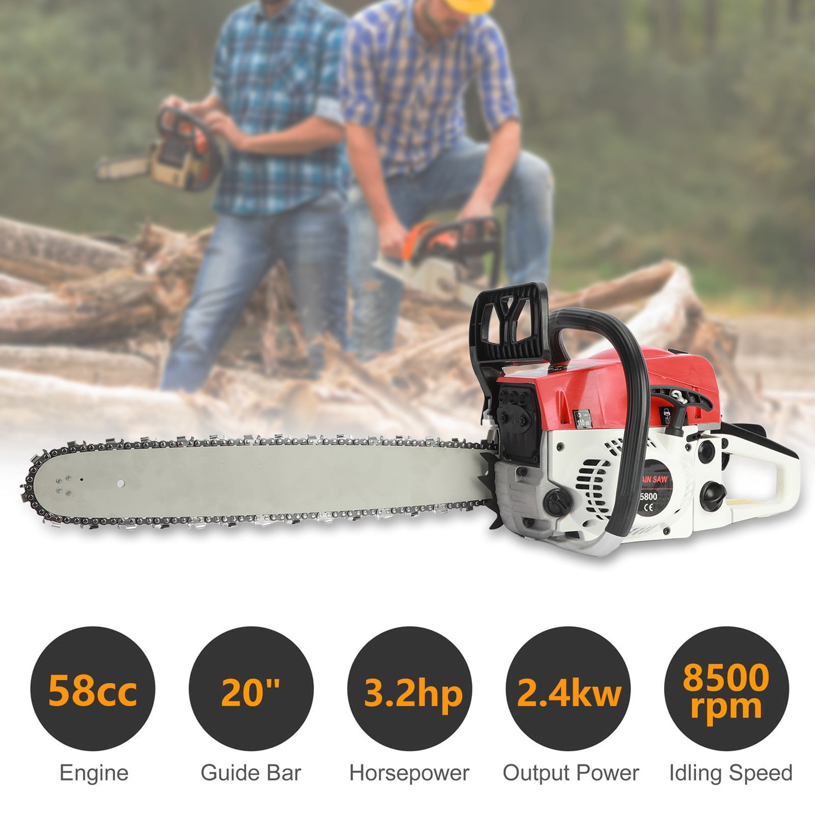 KMYY Gas Chain Saw,Wood Chainsaw,20 Inches 15 Lbs 58CC 13000r High Power Multifunction  Rust Resistant for Wood Cutting