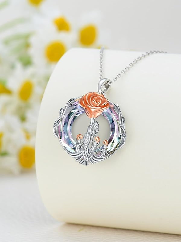 JKR Gifts for Mom 925 Sterling Silver Rose Flower Necklace Mother and 1-5 Daughters/Sons Jewelry Birthday Gifts for Women Wife Grandma