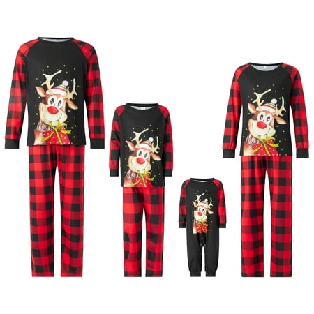 

Kupretty Family Pajama Christmas Matching Set Reindeer Printed Plaid Sleepwear for Mom Dad Kids Baby