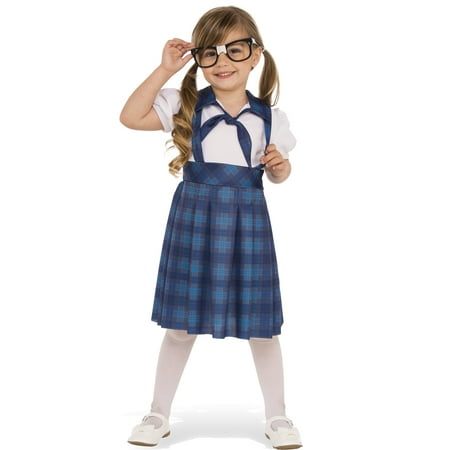 nerd school girl child geeky genius blue plaid uniform halloween costume