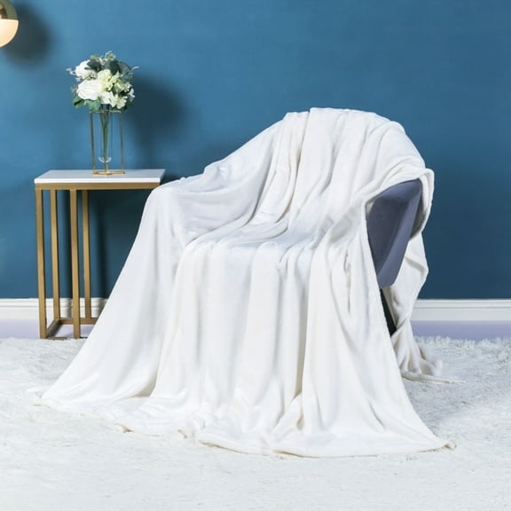 QAQuu Solid Color Throw Blanket, Soft Cozy Fleece Blanket, Lightweight Fluffy Flannel Blanket for Couch, Bed and Sofa, Warm Plush Blanket for Women, Men and Kids, 80" x 90", White