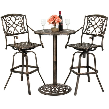 Best Choice Products 3-Piece Outdoor Cast Aluminum Bistro Set Accent Furniture with 2 360-Swivel Chairs, Antique (Best Cast Aluminum Outdoor Furniture)