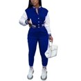 thumbnail image 1 of Mujeres Entrenamiento 2 Piezas Trajes Botón Abajo Color Bloque Patchwork Chaquetas Bodycon Pantalones Largos Chándal, 1 of 1