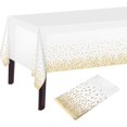 thumbnail image 1 of Mantel de lunares de oro blanco, cubierta de mesa blanca y dorada, cubierta de mesa rectangular de plástico de 137x274cm para decoración de mesa de cumpleaños de fiesta blanca y dorada, 2 uds., 1 of 5