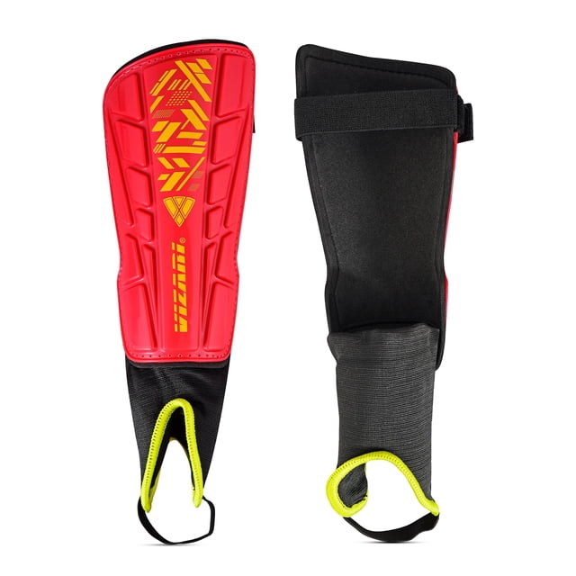 Vizari Espinilleras Málaga con Protección para Tobillo para Niños, Jóvenes y Adultos / Protecciones de Fútbol Ligeras para Niños y Niñas de 3 Años en Adelante - Rojo, M