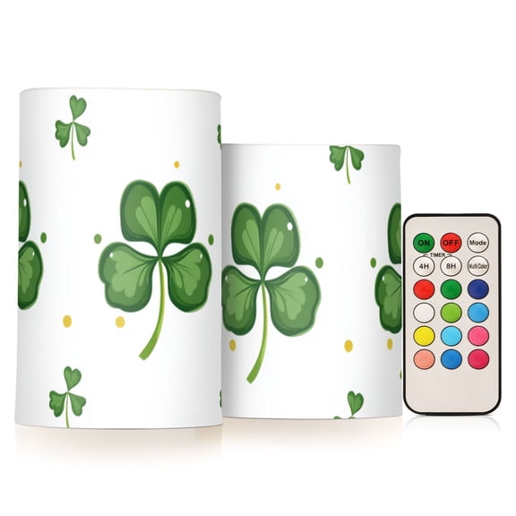 Clovers Dots St Patricks Day Flickering Flameless Candles LED Tealight Battery Operated with Remote Set of 2 Holiday Decor Ornaments