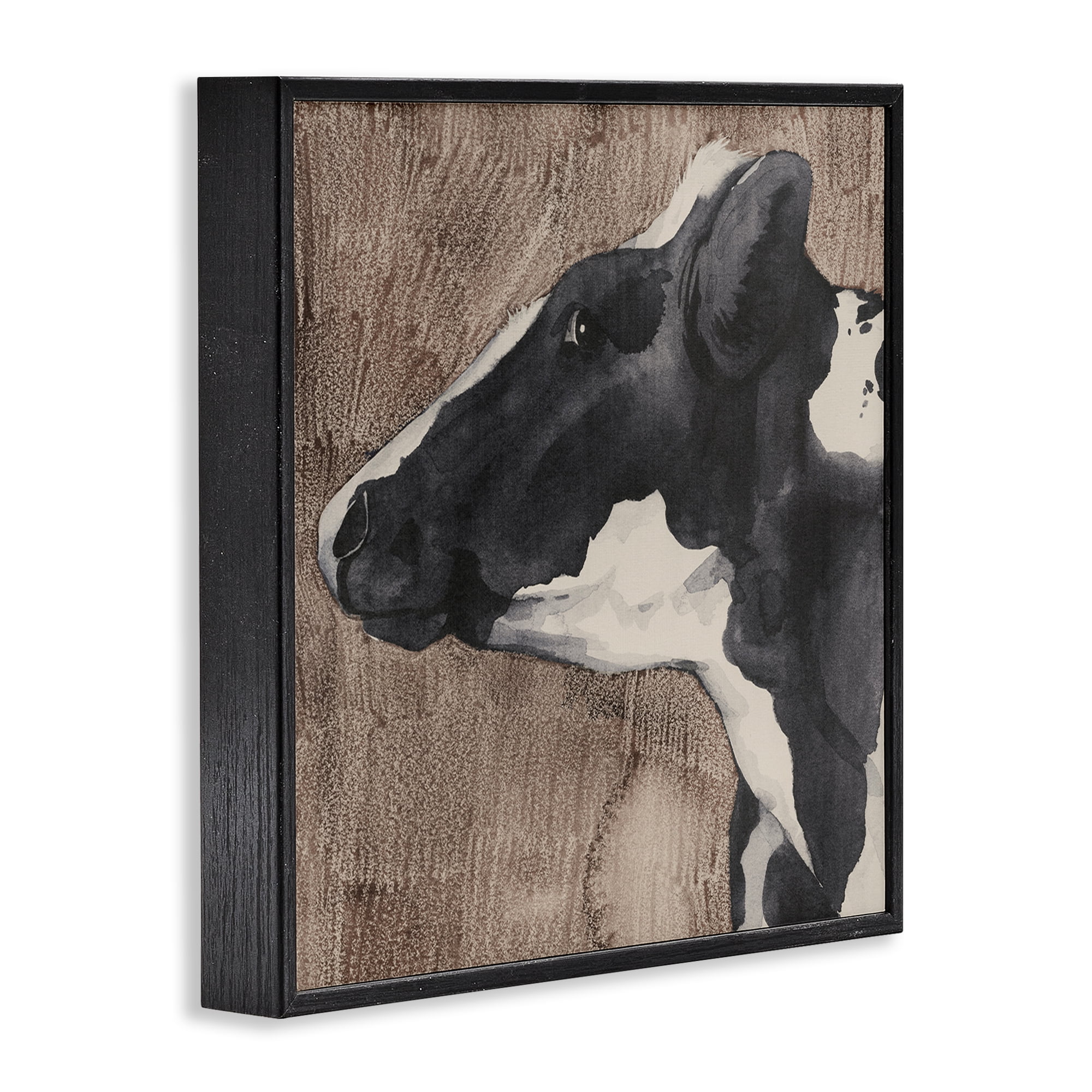 Stupell Industries Rustic Cow Looking Left Animals & Insects Painting Black Framed Art Print Wall Art, 12 x 12