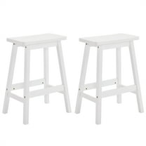 2pcs White Pine Wood Saddle Seat Bar Stools, Counter Height Stools with Foot Rests, Simple Style Seating for Kitchen Home Bar Den Outdoor Patio